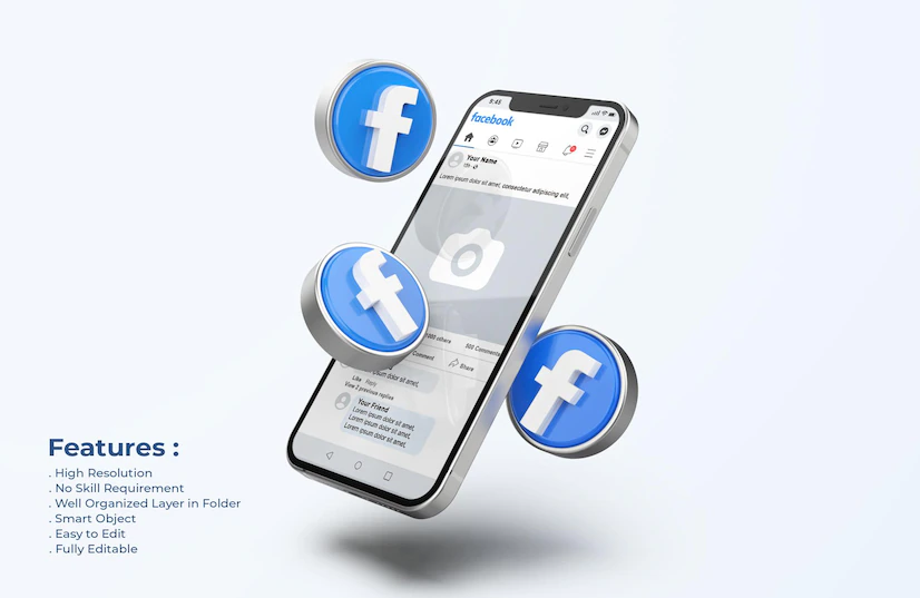 facebook mobile phone mockup with 3d icons 106244 1585 1